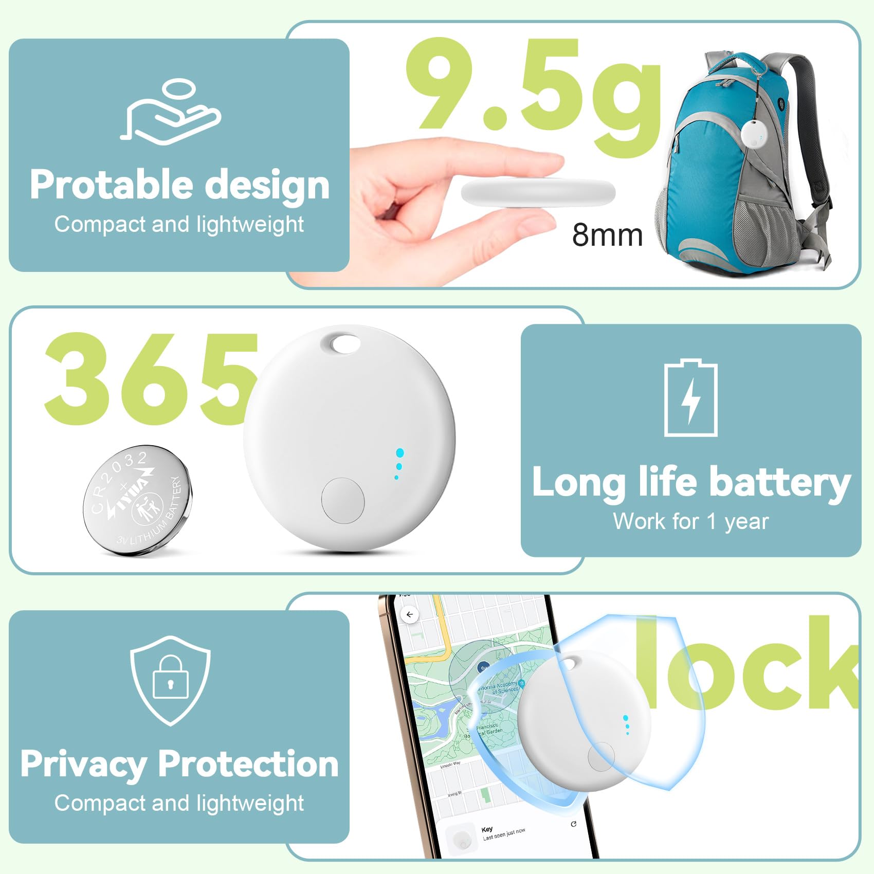 Air Tracker Android, 4 PCS Smart Tracker Tag GPS Localizzatore Chiavi Compatibile con Trova Dispositivo(Solo Android), Bluetooth Tracker Tag Compatibile per Portafogli,Chiavi,Zaini (bianco)