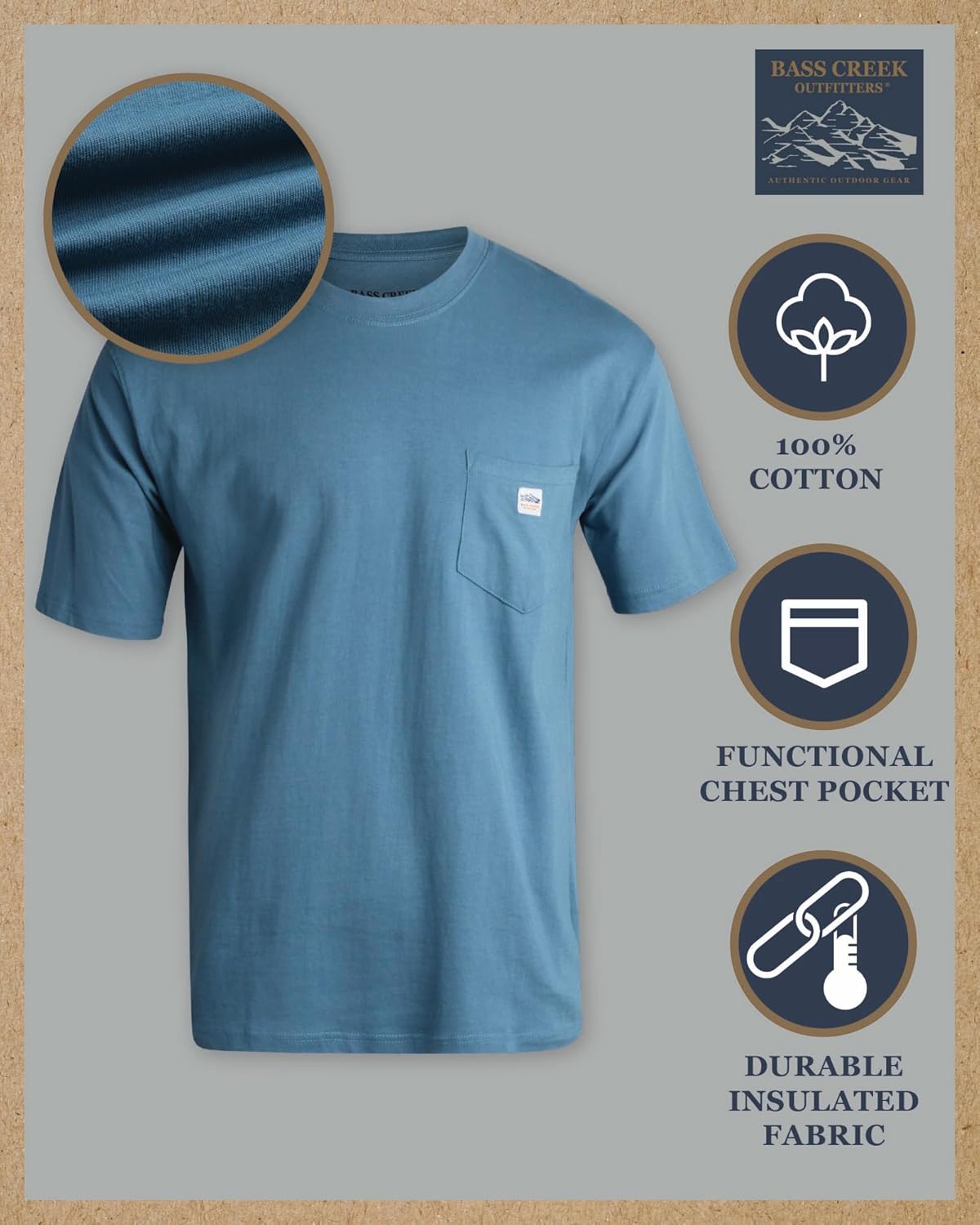 Bass Creek Outfitters Mens Pocket Tee Shirts - Heavyweight Shirt Cotton Crewneck Casual Short Sleeve Work Shirts for Men - Image 3