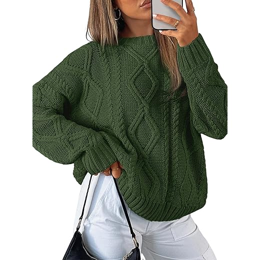 Trendy Queen Women's Oversized Cable Knit Crewneck Sweaters
