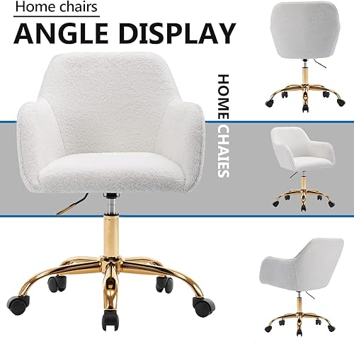 Miniatura 9 de Moderna silla de oficina en casa tapizada y bonita silla de escritorio con patas de metal dorado silla giratoria ajustable con ruedas silla de