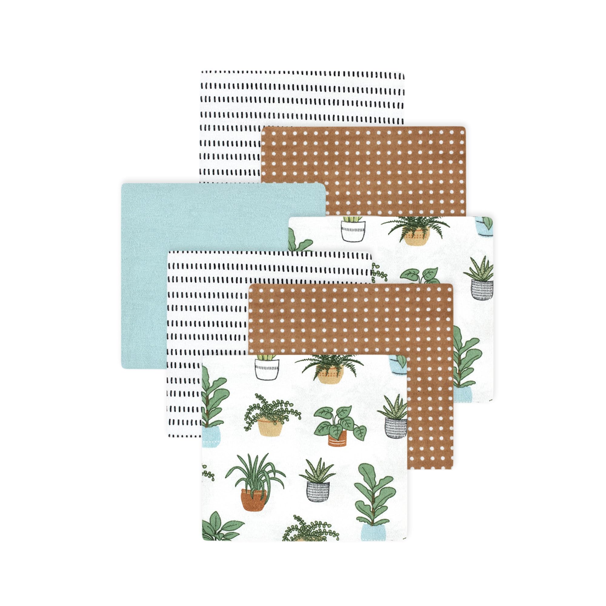 Little Treasure Hudson Baby Cotton Poly Flannel Receiving Blankets Multipack, Brown Plants, 30x30 inches