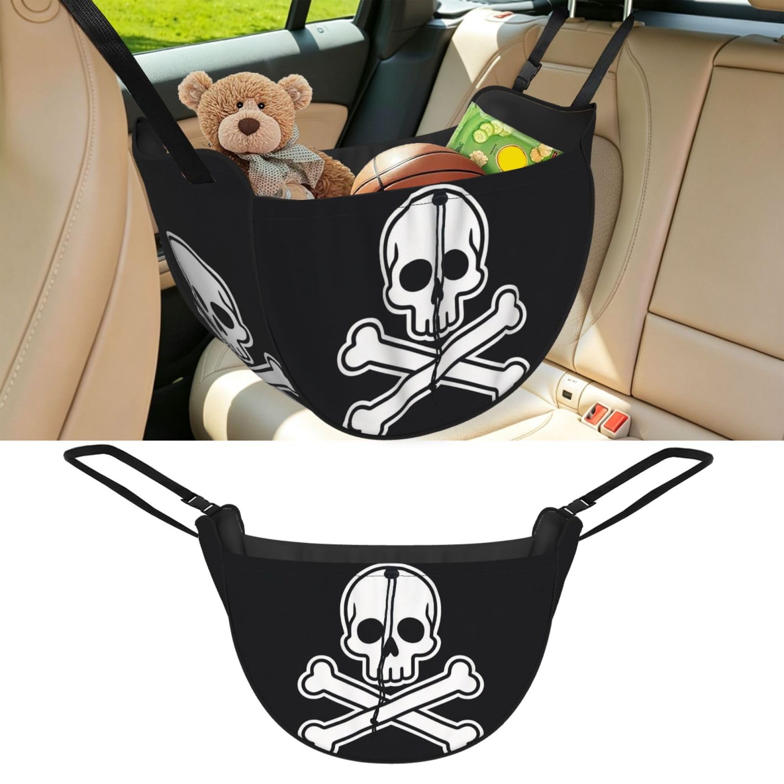Cntdbu Black Cross Bone Flat Car Seat Organizer-Backseat Storage Bag For Travel