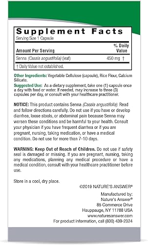 Miniatura 6 de Nature's Answer Senna Leaf Suplemento dietético Promueve la salud digestiva Vegano, sin gluten y certificado Kosher Cápsulas vegetarianas 90ct