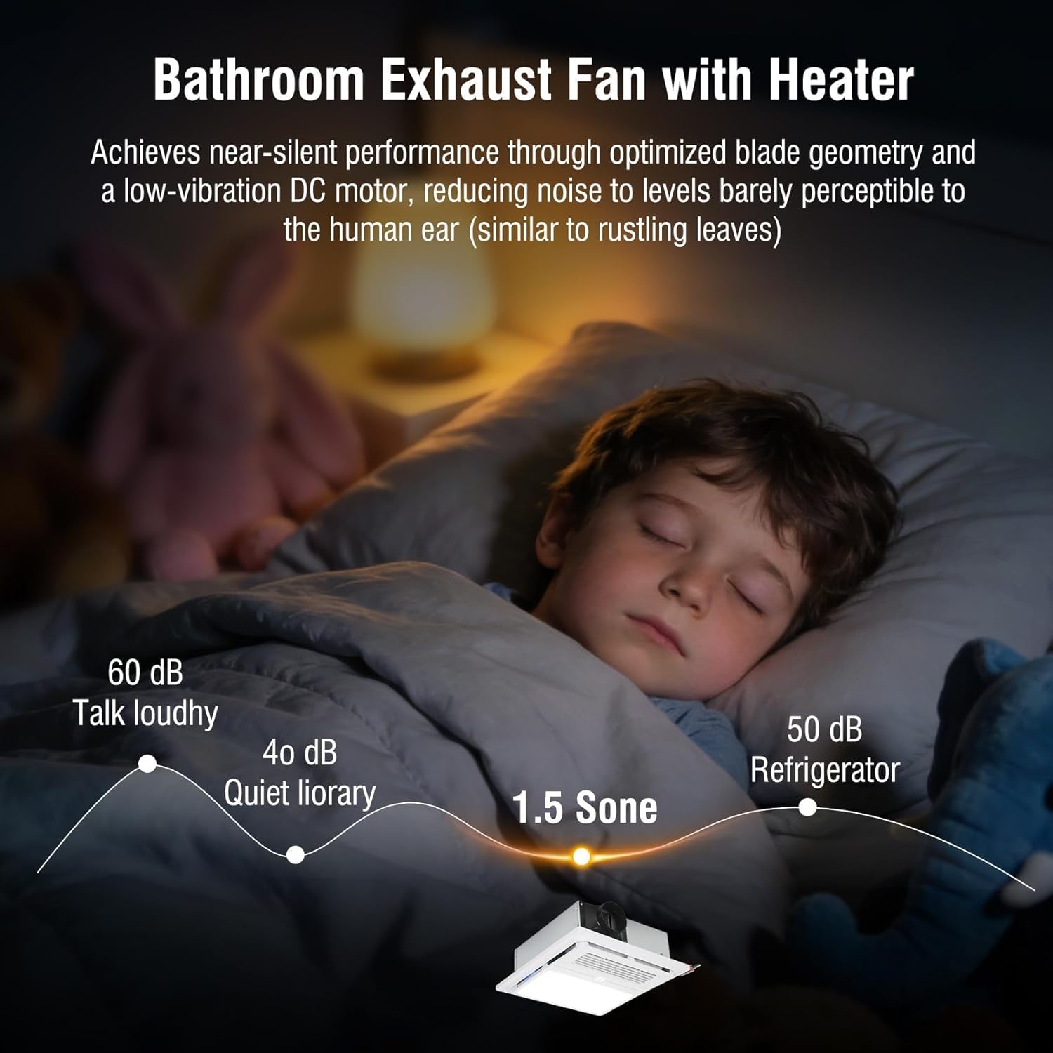 Bathroom Exhaust Fan with Heater and Light 1800W, 160 CFM, 1.0 Sone Quiet Operation, Bathroom Vent with Heater Quickly Reaches A Comfortable Temperature in Just 1 Minute