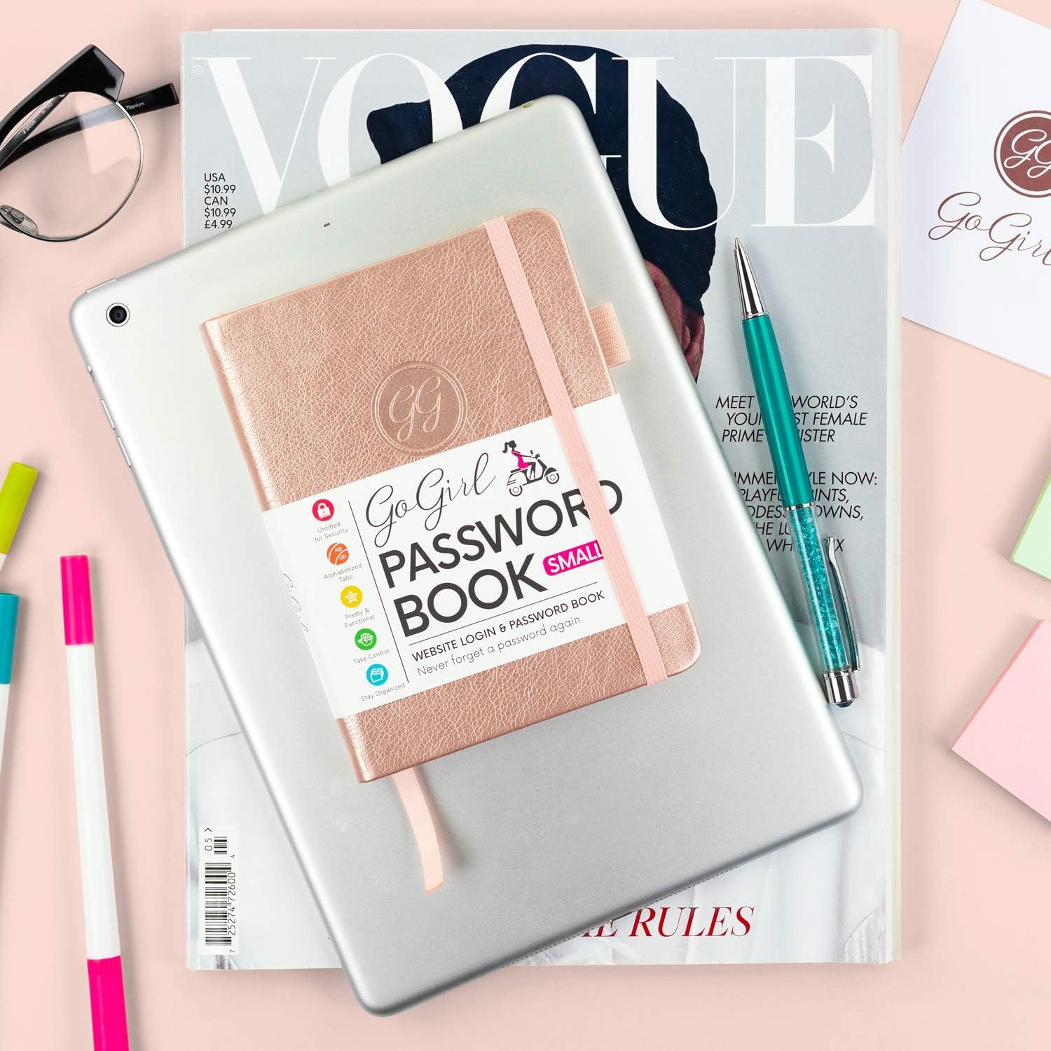 GoGirl Password Book with Alphabetical tabs – Internet Address & Password Keeper Logbook for Password Organization, Journal Notebook for Saving Website Logins. Small Size 4.0″ x 5.5″, Rose Gold : Office Products
