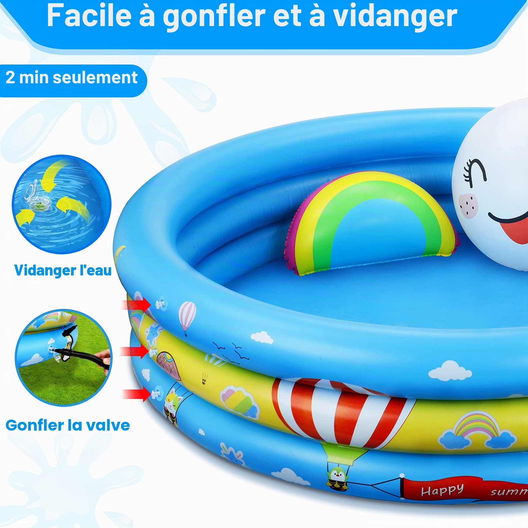 Pataugeoire Gonflable avec Jouet de Piscine d'eau Gonflable Arc-en-Ciel, pour Enfants intérieur et extérieur (120 cm * 30 cm)