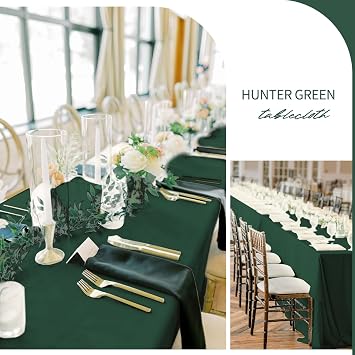fani 10 Packs Hunter Green Tablecloth - 60 x 102 Inch for 6Ft Tables
