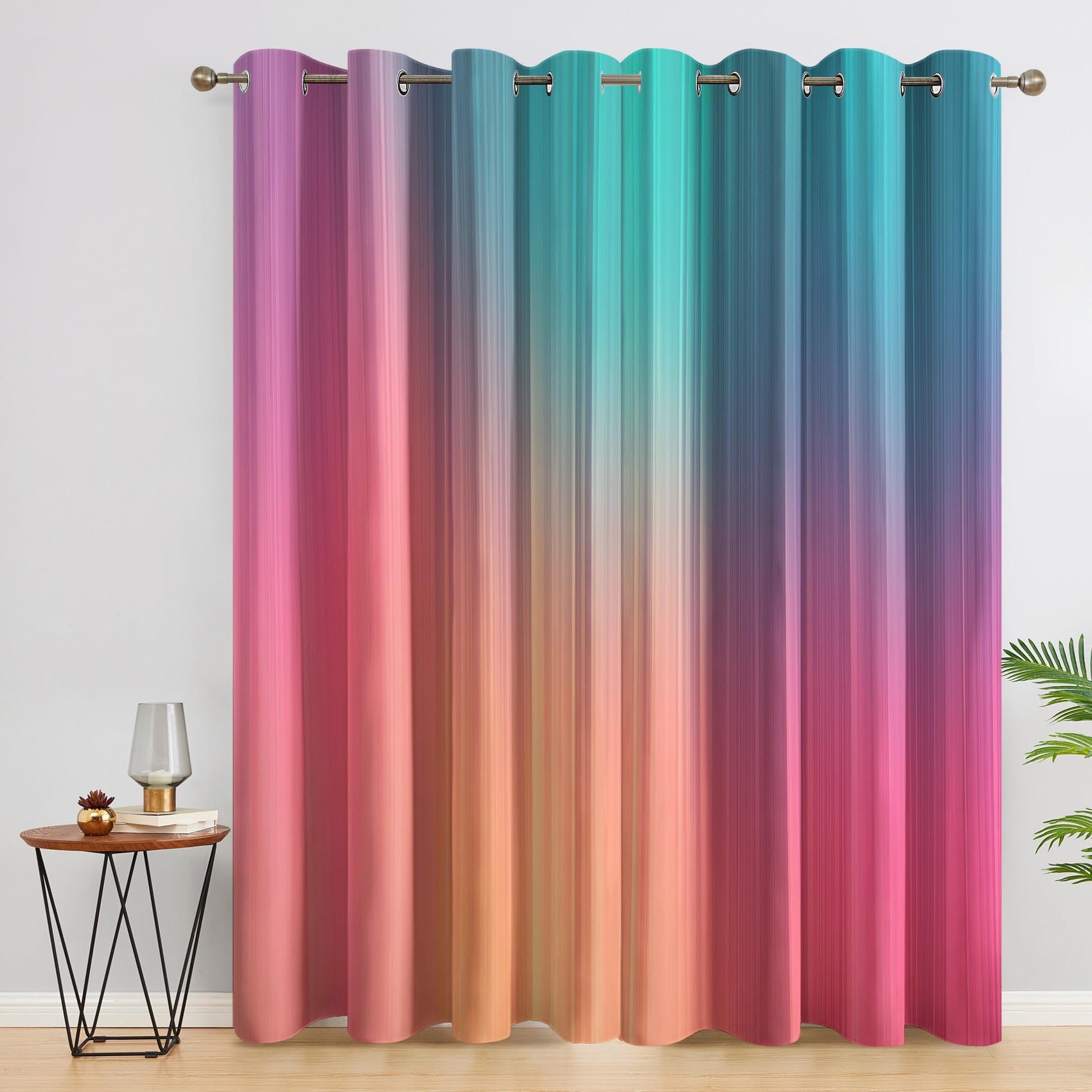 Mehrfarbig Streifen Farbverlauf Vorhänge, Ombre Verdunklungsvorhänge mit Ösen, Vorhang Blickdicht für Wohnzimmer Schlafzimmer Dekoration, Gardinen mit Muster, 2er Set, H 220 x B 140 cm, D#935