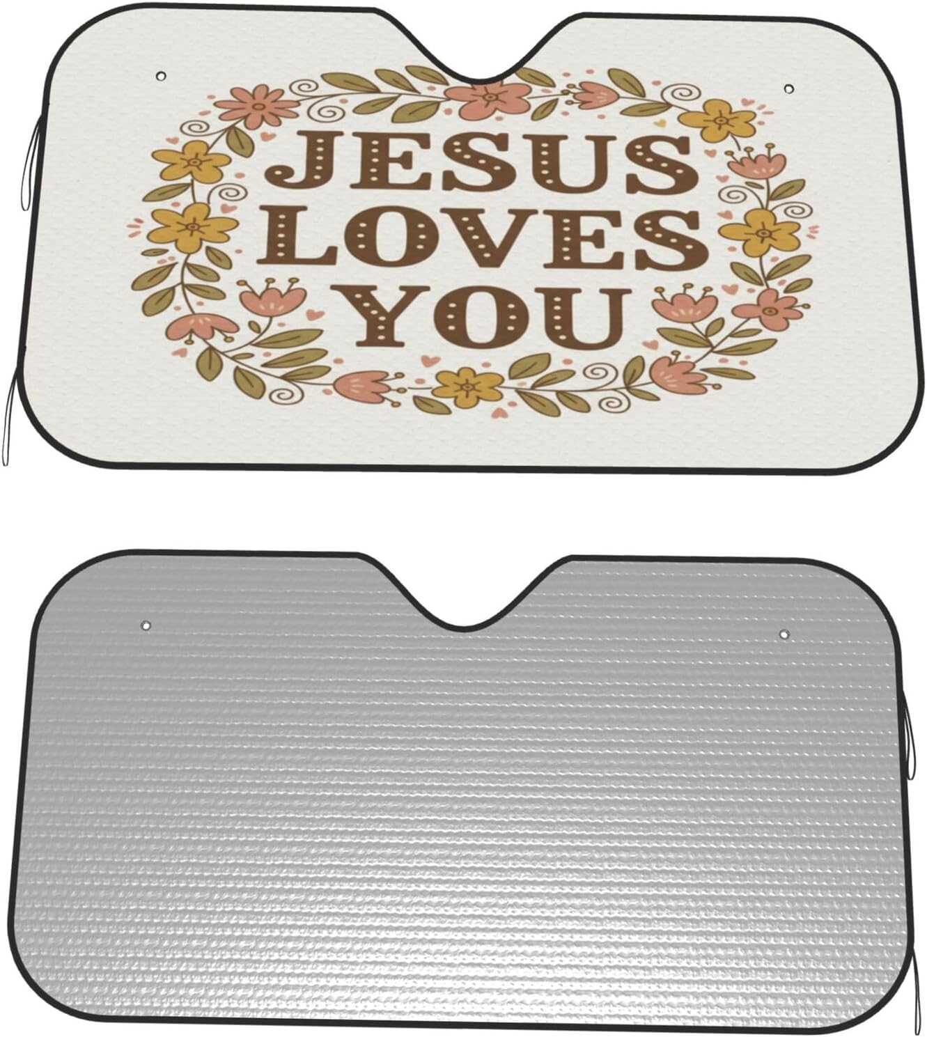KiuLoam Car Windshield Sun Shade, Jesus Loves You Christian Monogram UV Protection Foldable Auto Sunshade for Vehicle Prevent Sun Heat & Glare Keep Cool (55 x 30 Inch)