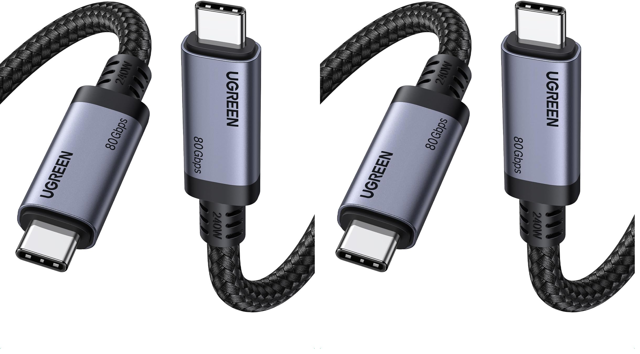 UGREEN USB4 Kabel, 80 Gbps USB C Datenkabel, 240W USB C Ladekabel, 1M mit 16K oder dual 8K Videosignalübertragung, kompatibel mit MacBook/Monitor/Dockingstation/iPad/iPhone (Packung mit 2)