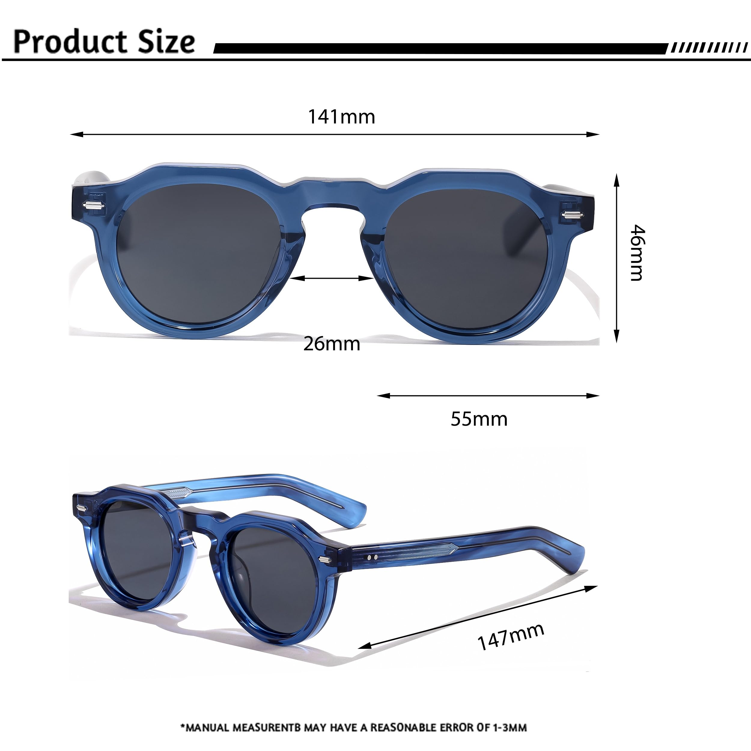 Gafas de sol vintage sencillas redondas para hombre, montura pequeña de acetato, gafas de sol para mujer, ideales para fiestas, viajes y actividades al aire libre.