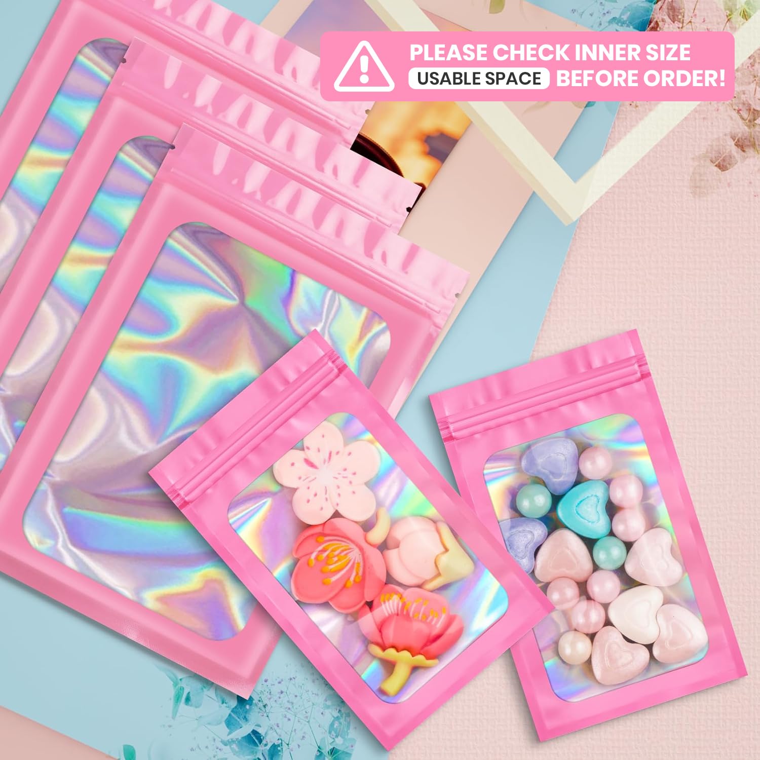 Funfery Lot De 100 Sacs Holographiques En Mylar Transparent Refermable