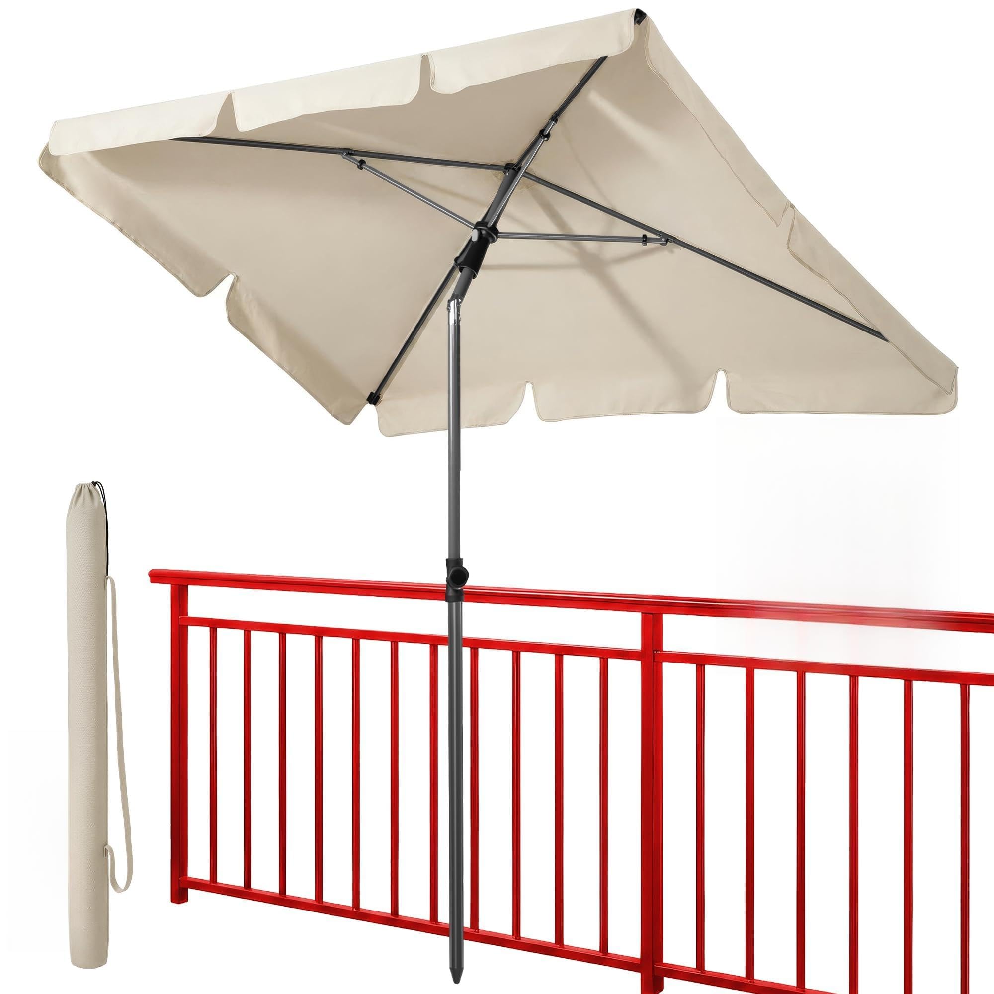 Menz SunnyShade Balkonschirm, mit Kurbel, Roma, mit Schutzhülle, Sonnenschirm Balkon 200x125 cm, Sonnenschirm rechteckig, UV 50+ Sonnenschutz Balkon, knickbar und höhenverstellbar, Beige