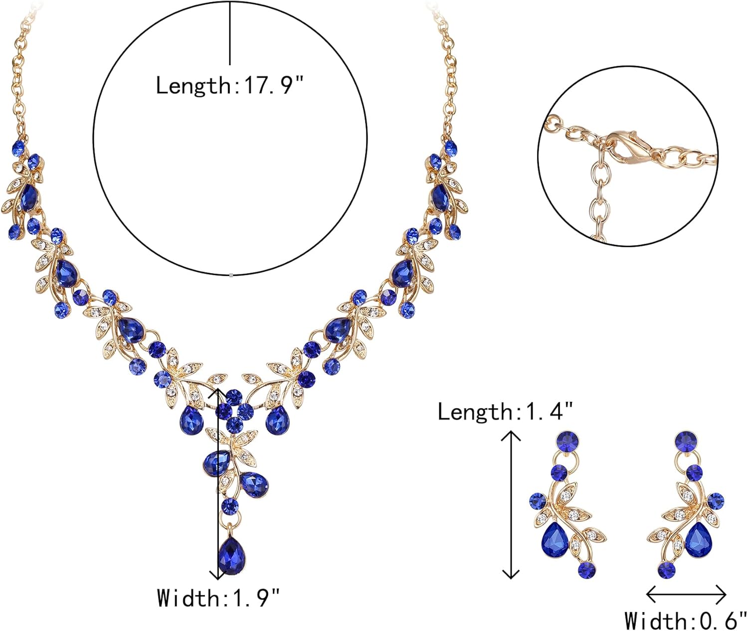 Crysdue Wedding Prom Jewelry Set for Women Bridal, Stunning Leaf Crystal Cluster Statement Necklace Dangle Earrings Set - Image 5
