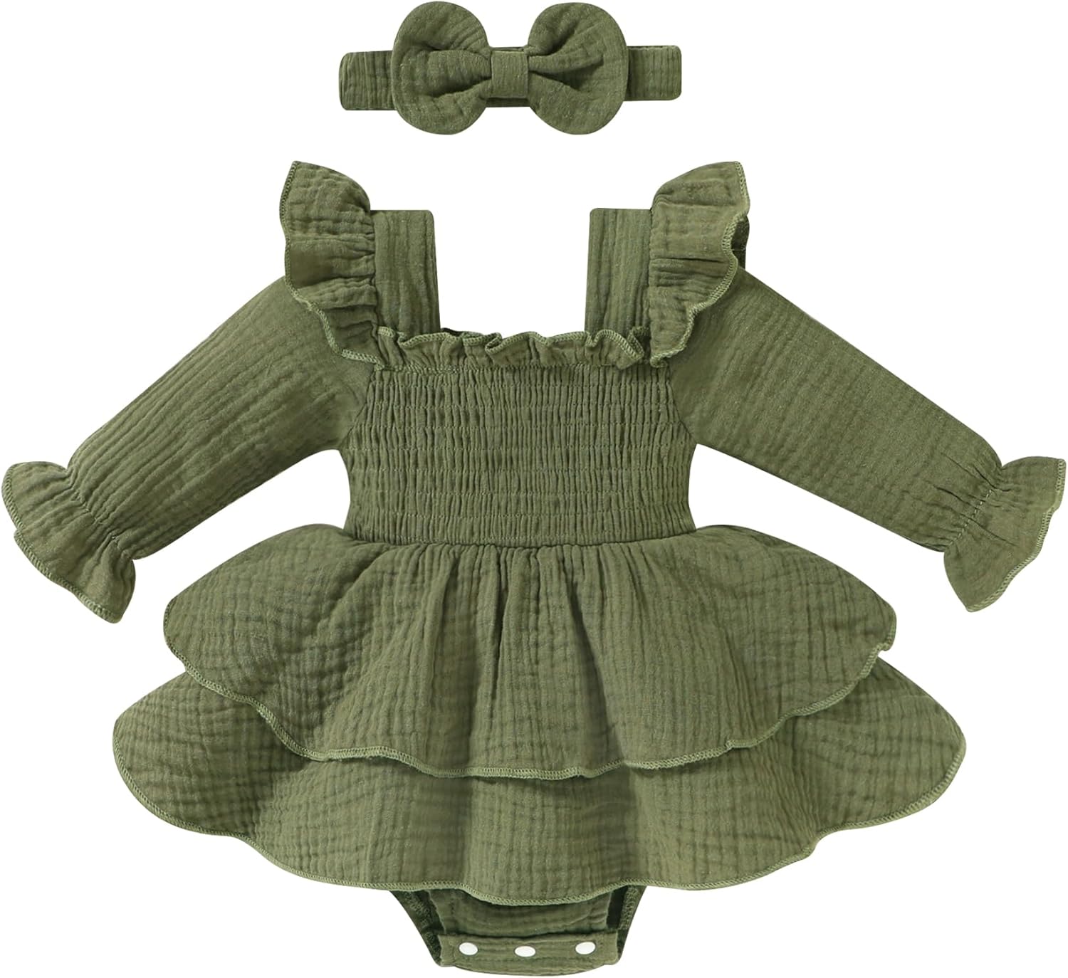 YOUNGER TREE Baby Girl Fall Clothes Infant Long Sleeve Ruffle Romper Dress with Headband Cute Toddler Winter Outfits