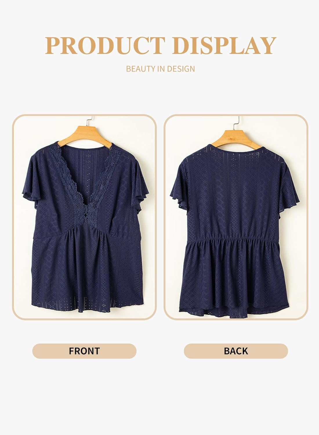 Eytino Womens Plus Size Tops Lace Crochet V Neck Short Sleeve Eyelet Blouse Loose Casual Summer Peplum Shirts(1X-5X) - Image 4