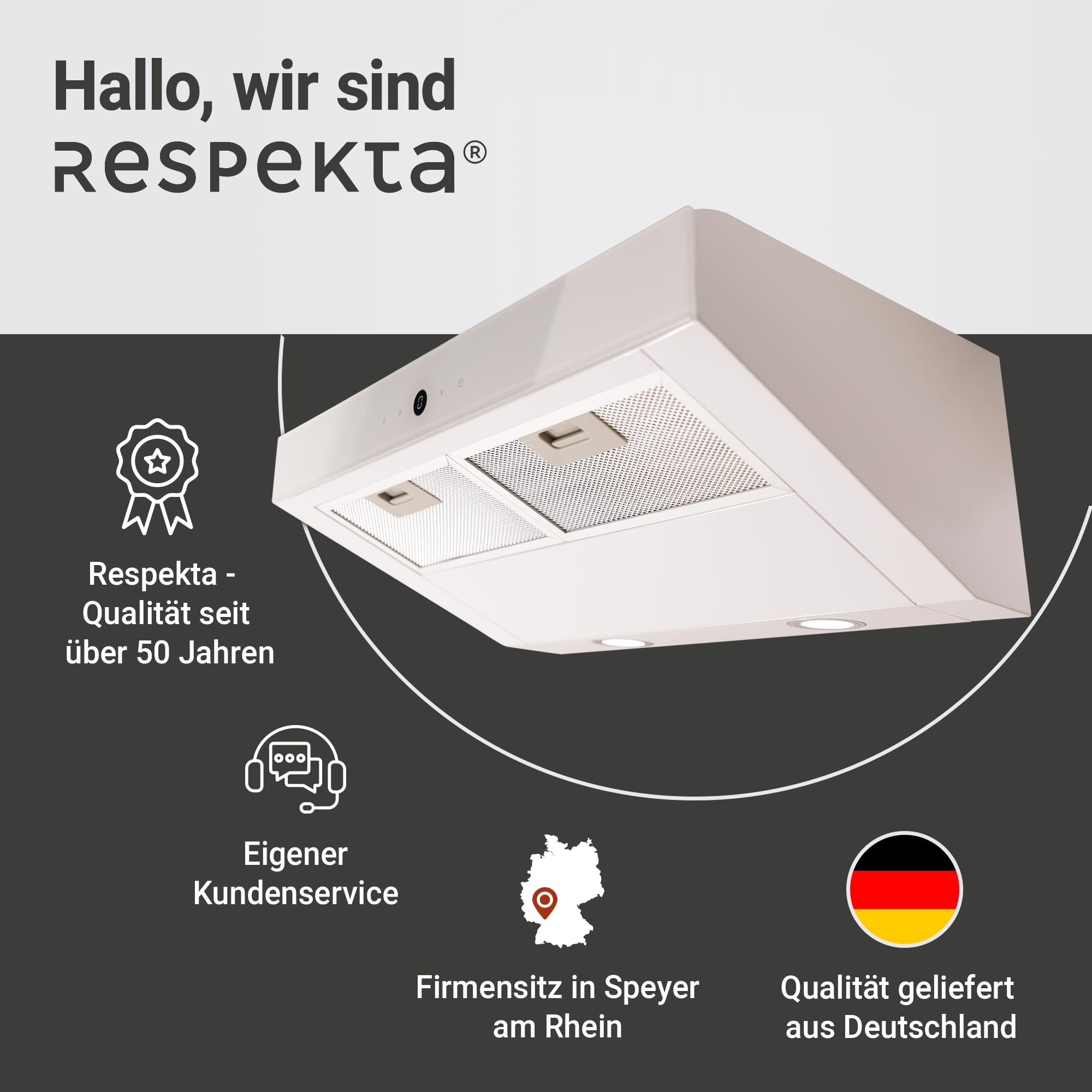 Respekta Dunstabzugshaube unterbau Sanja 60 cm Metallgehäuse Weiß Umluftbetrieb CH12060 W-21 A+ 55–64 dB