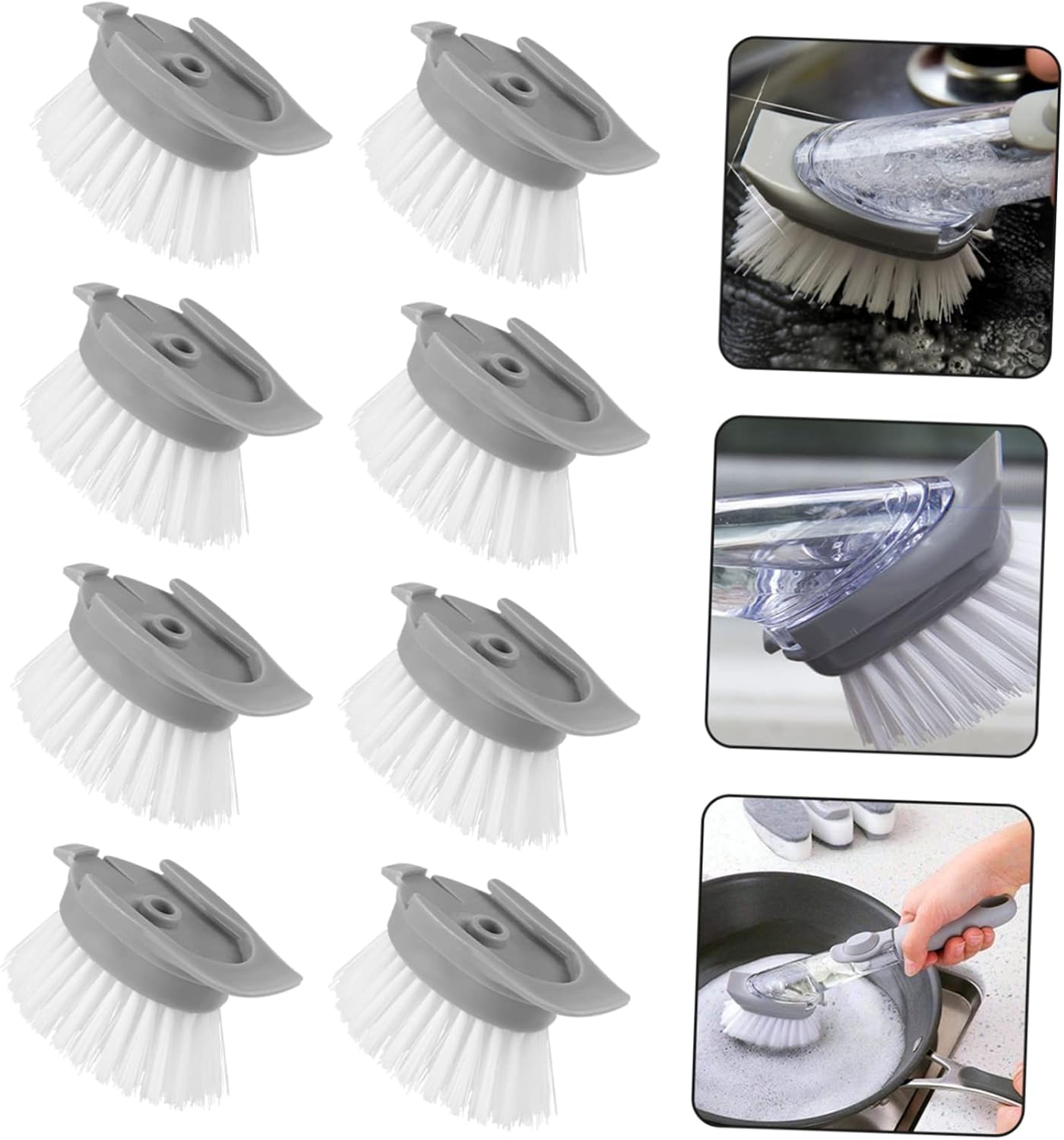 VALICLUD 8pcs Long Handle Cleaning Brush Head Brush Replacement Head Accessory for Cleaning Replacement Gray