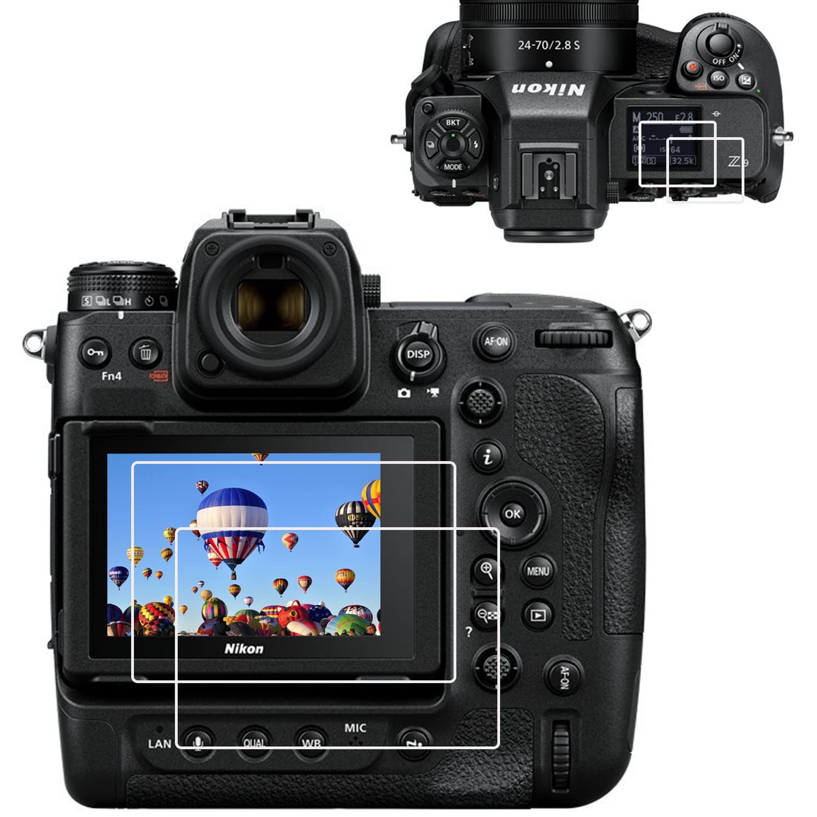 Z9 top + screen protector [2 + 2 pack], compatible Nikon Z9 FX-Format Mirrorless Camera. 0.3mm 9H Hardness Tempered Glass Flim Anti-Scrach Anti-Fingerprint Anti-Bubble Anti-Water