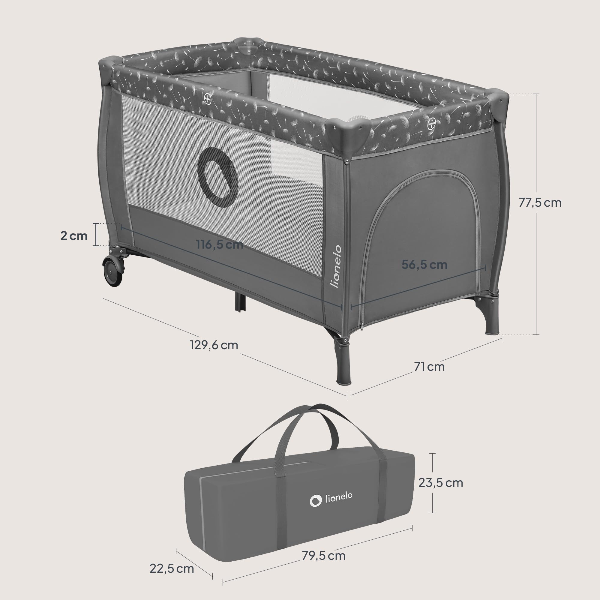 LIONELO Stefi Plus łóżeczko turystyczne 2 w 1 do 15 kg, łóżko dziecięce z materacem, boczne wejście z zamkiem błyskawicznym, wysokiej jakości materac piankowy, szybkie składanie (Zielony)