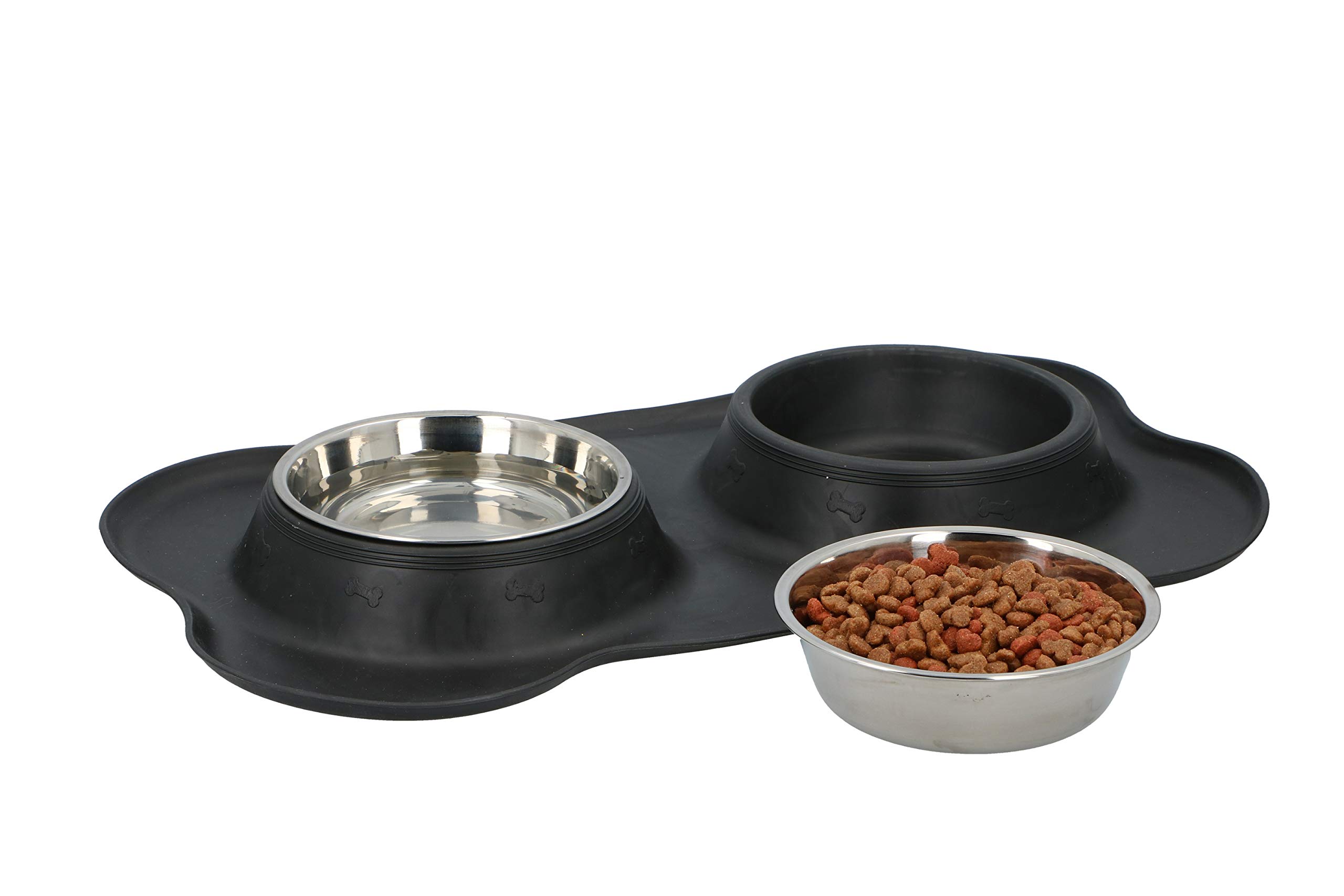 maxxpro Pet Feeding Bowls with Platform Large - 46 x 27 x 4 cm - Dog - Stainless Steel, black - Image 4