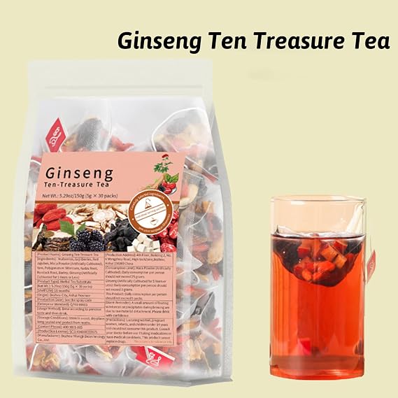 Panax & Mulberry Herbal Tea, Ginseng Ten Treasure Tea, Ginseng & Mulberry Herbal Tea for men, Kidney Cleansing Natural and Organic, Contains Ginsengs, Wolfberry, Maca and Other Ingredients (60-bags)