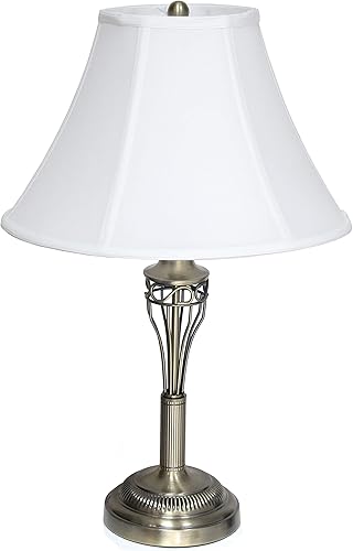 Miniatura 3 de Elegant Designs LC1001-ABS - Juego de tres lámparas de latón antiguo (2 lámparas de mesa, 1 lámpara de pie) con pantallas blancas en forma de