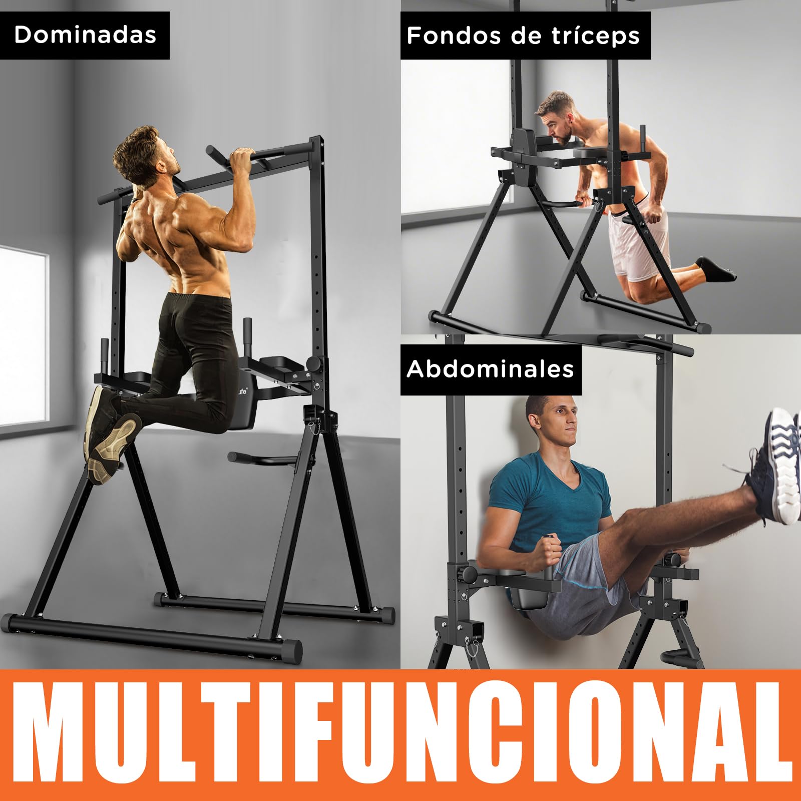 DH FitLife Power Tower Dip Station plegable, barra de dominadas independiente con barra de inmersión y soportes para mancuernas/respaldo, estación de fuerza, estación de fitness, Power Rack para