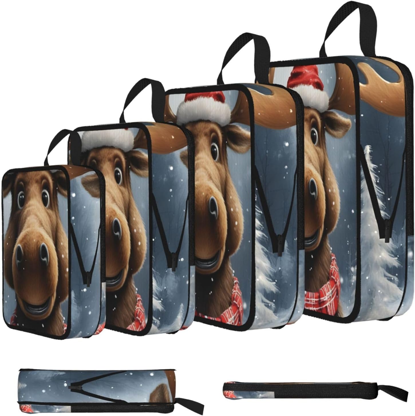 Funny Christmas Moose Print 4 Set Expandable Packing Organizers For Luggage Suitcase Travel Accessories