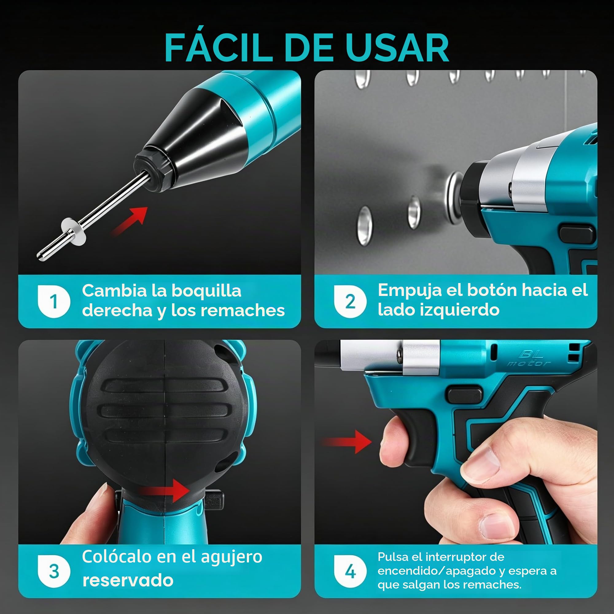 Yofidra Pistola de Remaches a Batería, Set de Pinza de Remache Pop de 20.000N con 2x2.0Ah Baterías, Pinza Eléctrica Automática para Remaches Ciegos de Acero y Aluminio de 2.4-5.0mm, Carrera de 20mm