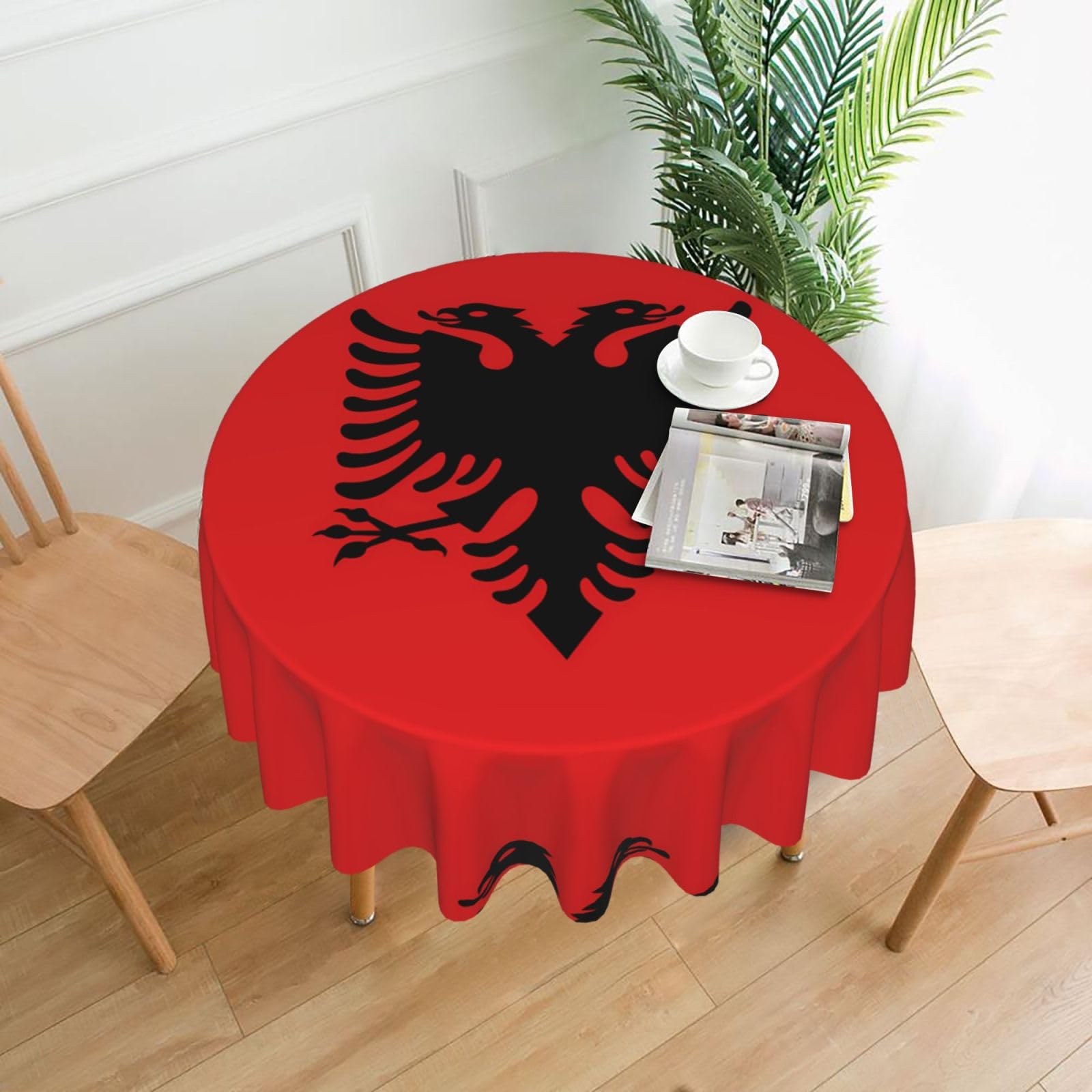 YYHHAOFA Albanian flag Prints 60in Round Decorative Tablecloth – High-Grade Polyester Throw Cover for Dining, Parties, and Outdoor Events