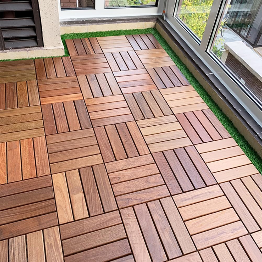 Baldosas Exterior Click, Baldosas Madera Suelo, Resistente al Desgaste Entrelazadas Baldosas para Terraza Jardín Balcón 30x30x3 cm Fáciles de Colocar 11PCS