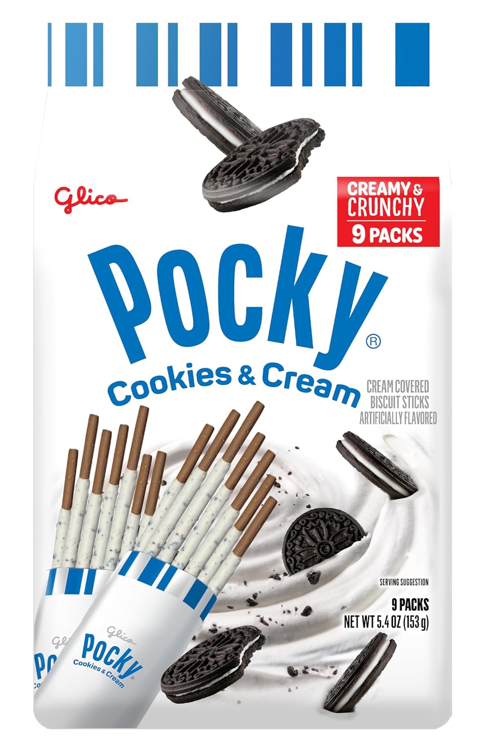 Pocky Cookies & Cream Family Size – 5 Bags (9 Individually Wrapped Pouches Each)