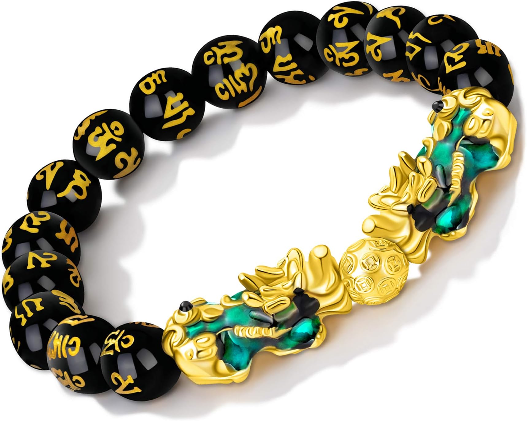 Feng Shui Black Obsidian Wealth Bracelet Color Changed Pi Xiu Bracelets Dragon Mantra Bead Bangle Attract Wealth and Good Luck for Men/Women