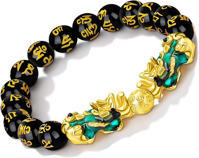 MANRUO Feng Shui Black Obsidian Wealth Bracelet Color Changed Pi Xiu Bracelets Dragon Mantra Bead Bangle Attract Wealth and Good Luck for Men/Women