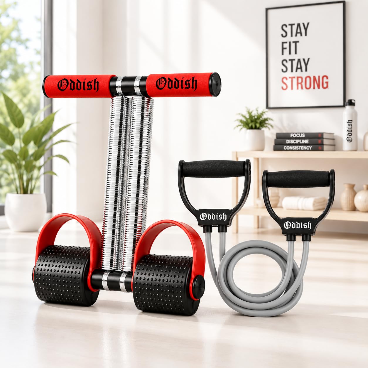 ODDISH Way to Fitness Heavy Duty Double Spring Tummy Trimmer with Resistance Tube | Ab Exerciser Combo for Men & Women | Home Gym Equipment for Belly Fat Loss, Abs, Waist, Arms & Full Body Workout (Maroon)-image-15