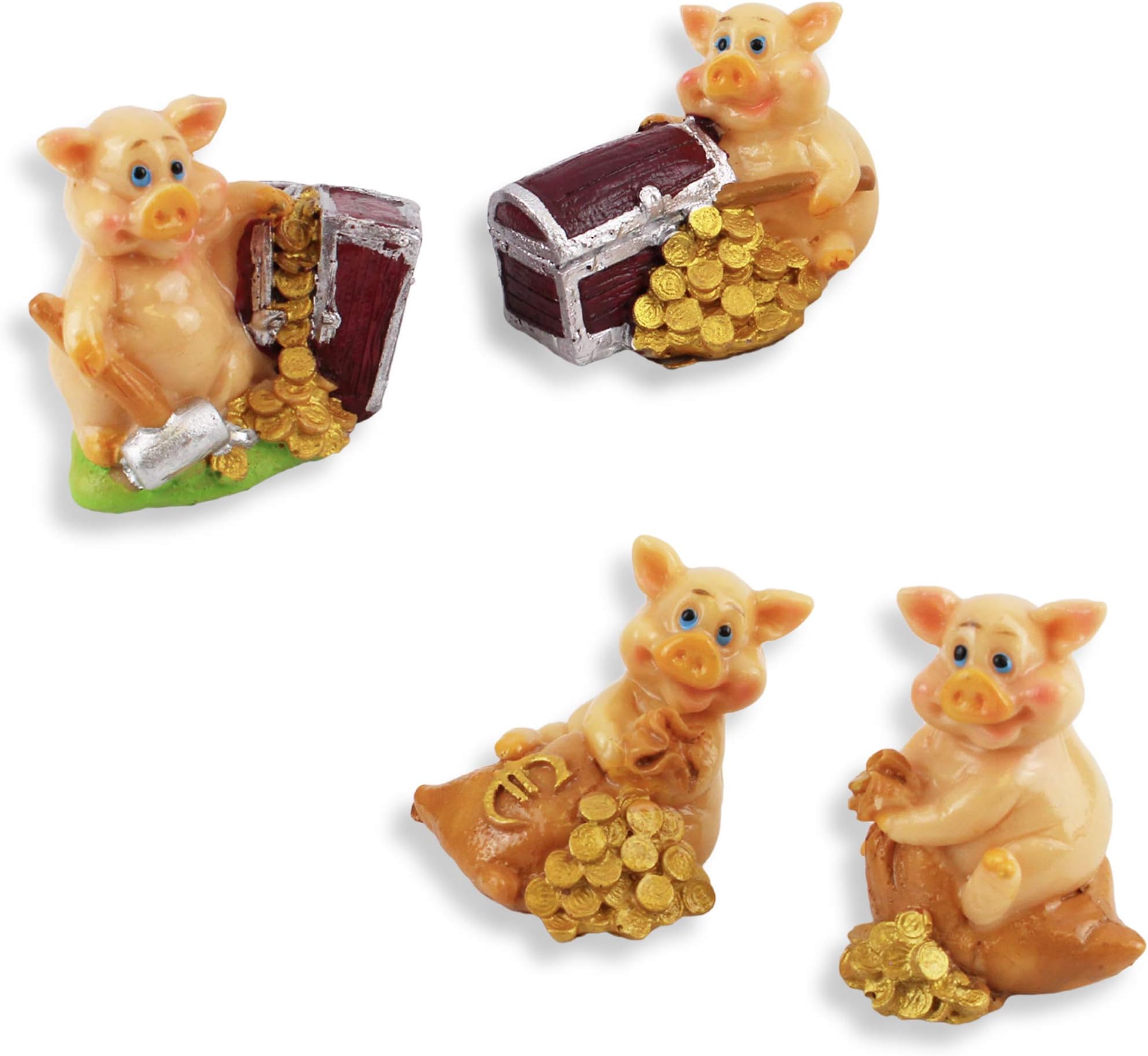 Set of 4 Mini Pig Statues Feng Shui Wealth Lucky Adorable Piggy Figurines Home Decor Housewarming Congratulatory Gift (Random Select) 4 LS02553