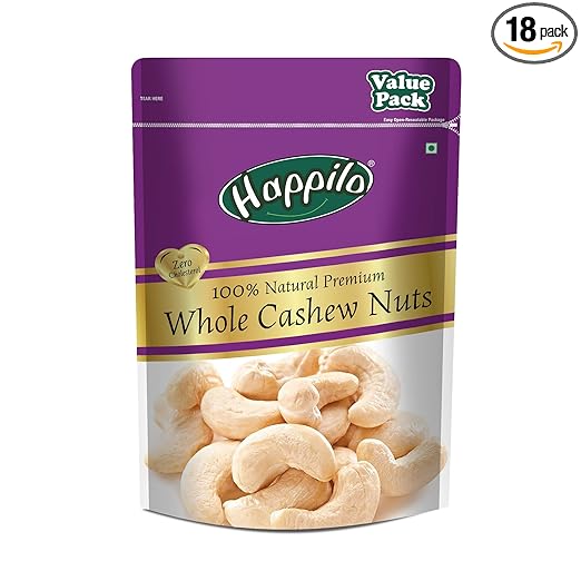 Happilo 100% Natural Premium Whole Cashews 500 g Value Pack | Whole Crunchy Cashew | Premium Kaju nuts | Nutritious & Delicious | Gluten Free & Plant based Protein
