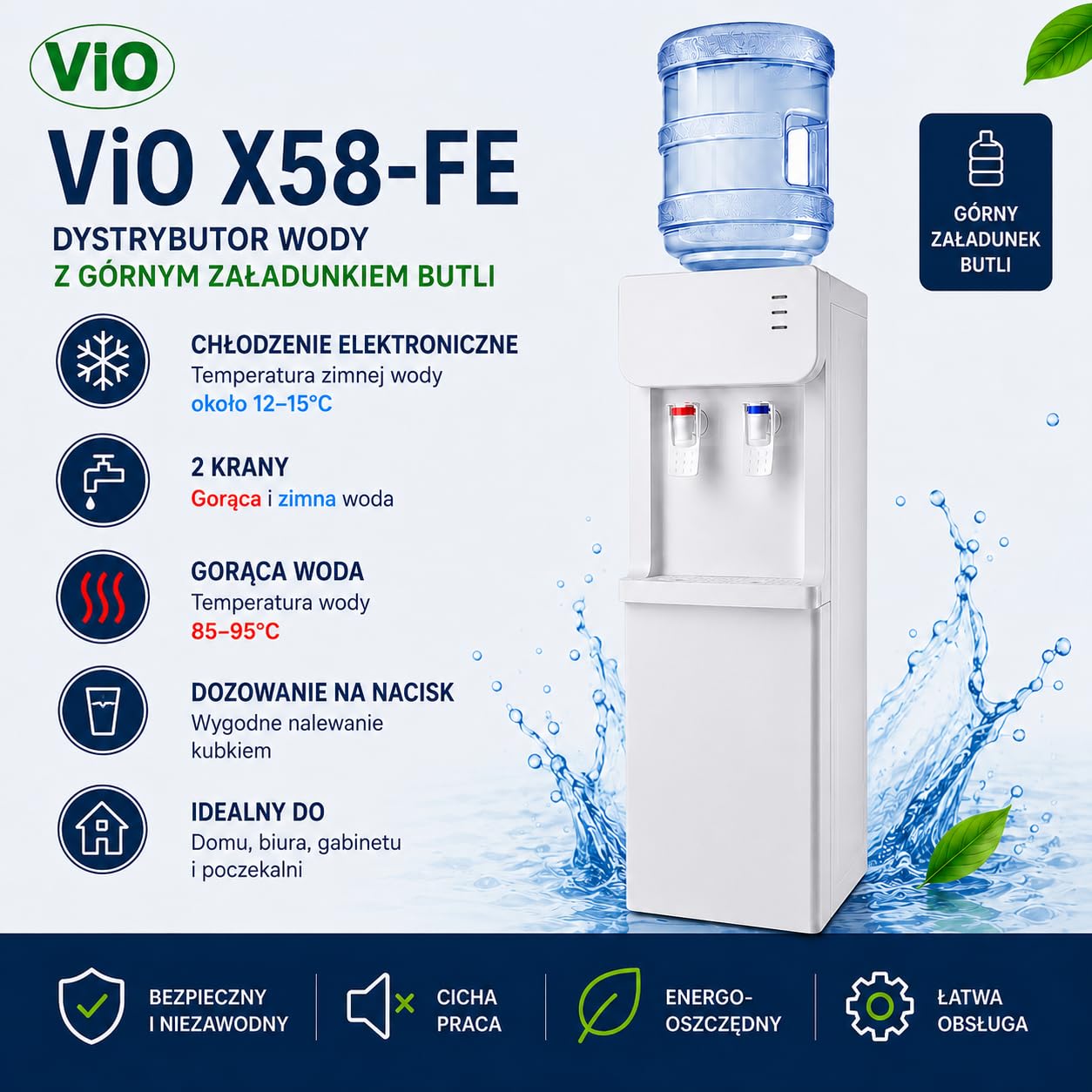 Dystrybutor Wody ViO X58-FE Biały Z Elektronicznym Chłodzeniem
