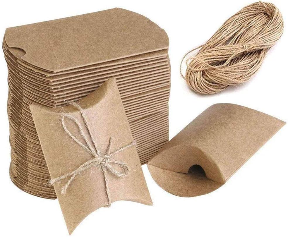 50 Pieces /100 Pieces Kraft Paper Bags Wedding Favours Vintage Style Gift Boxes with “Thank You” Labels Stickers (50 Pieces)