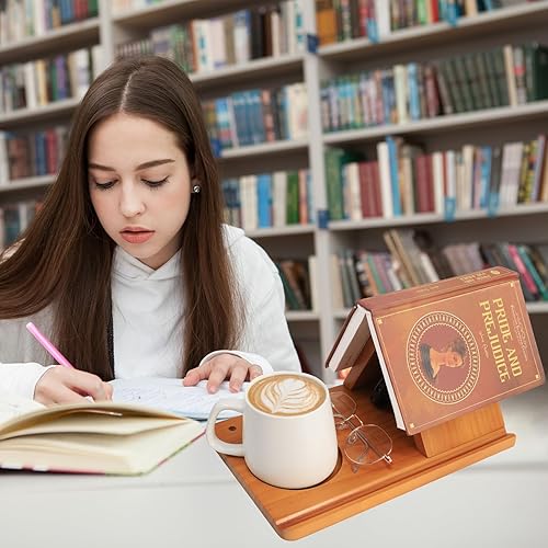 Miniatura 2 de Regalo navideño con temática de gato para lectores, soporte para libros con posavasos para café y soporte para bolígrafos, estantería de esquina