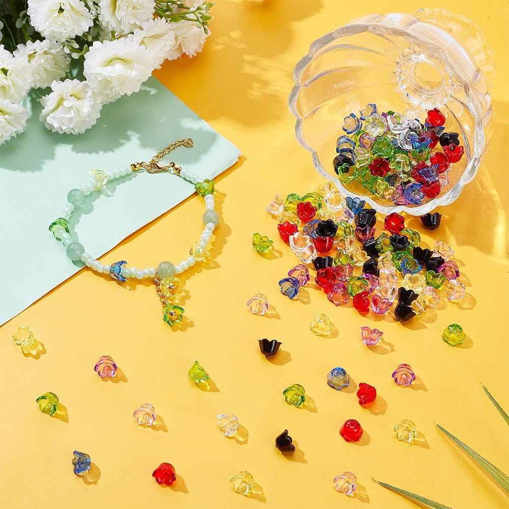 PH PandaHall 800pcs 8 Colors Transparent Acrylic Flower Bead Caps Lily of The Valley Trumpet Flower Beads Floral Spacer Bead Caps with Center Hole for Earring Bracelet Jewelry Making DIY Craft Bulk - Image 5