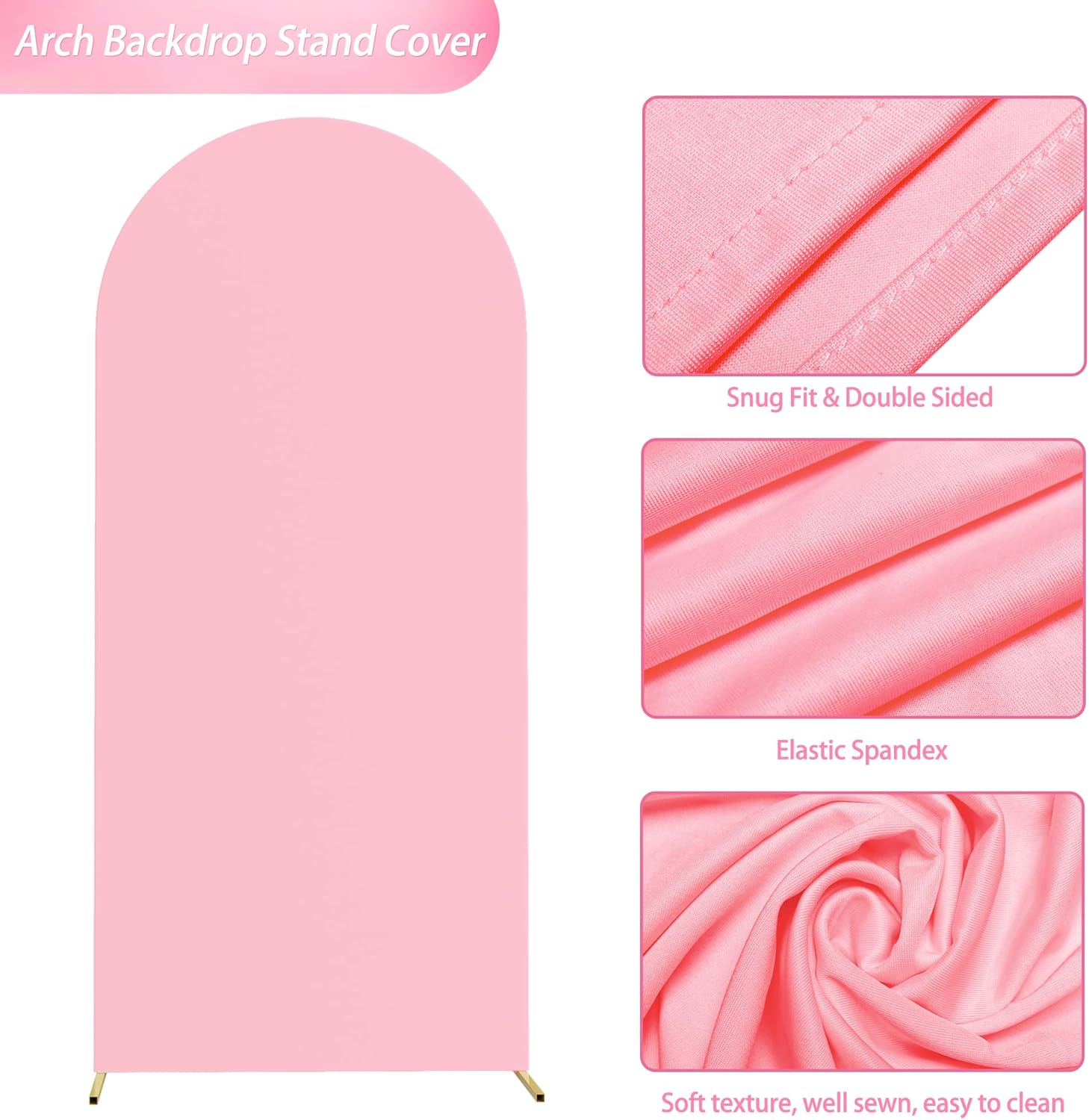 Gold Arch Backdrop Stand and Pink Weding Arch Cover Bundle 6FT