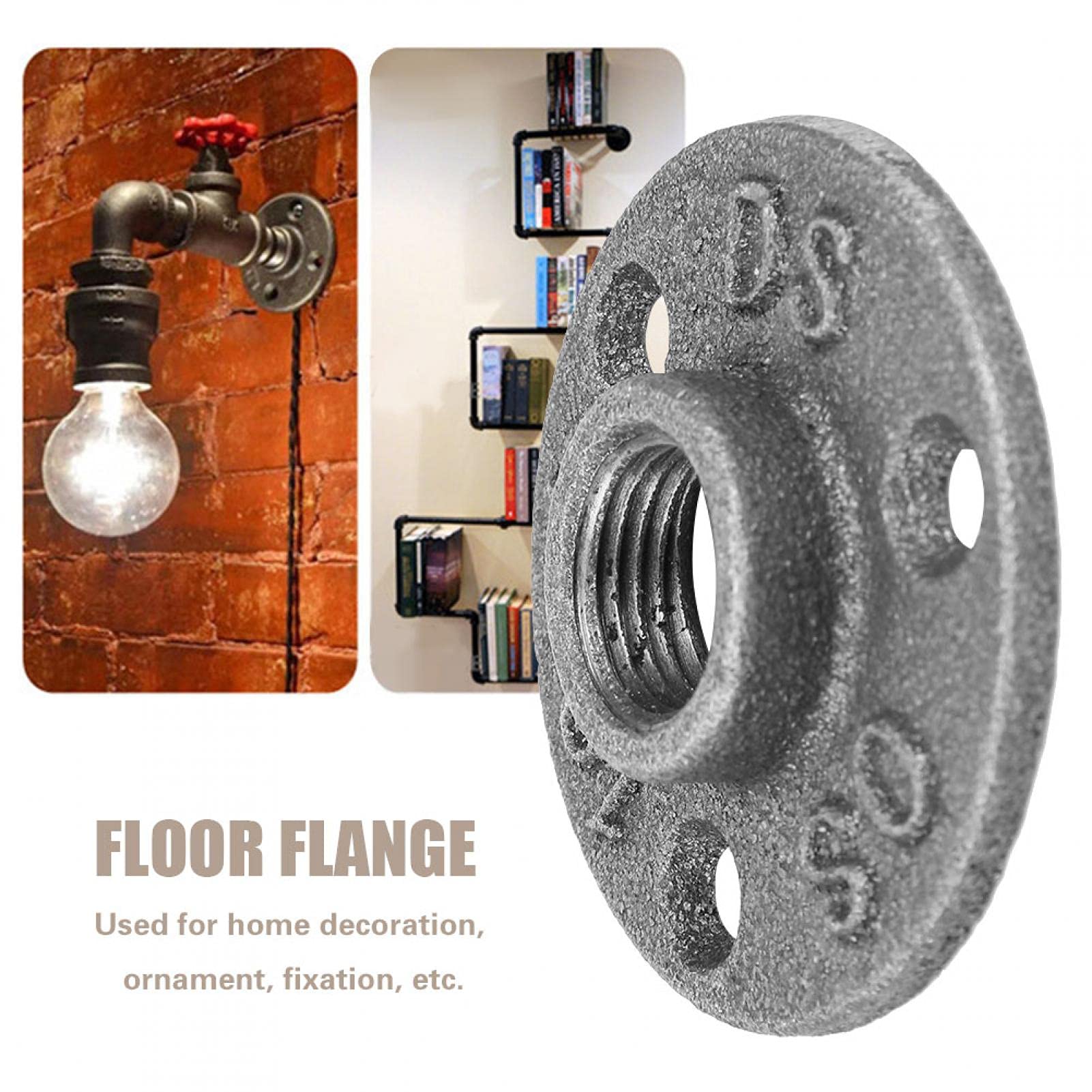 10 piezas de brida de piso de hierro maleable BSP, tubería de montaje roscada, brida de pared antigua para estanterías, rieles de cortina, perchas (negro)(DN20 3/4‘’)
