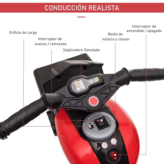 Foto 4 de 8 de HOMCOM Moto Eléctrica para Niños Moto de Batería 6V +3 Años Rojo y Negro