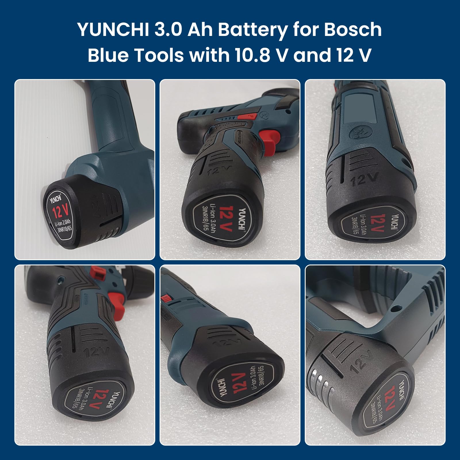 YUNCHI 3.0 Ah Ersatzakku für Bosch Akku 12V, Kompatibel mit Bosch Professional 12V System, 2 Pack