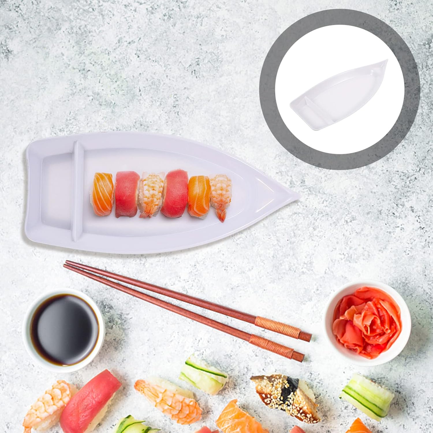 UPKOCH Sushi Boat Serving Tray 2 Pack 10.23X4.64X2.12In Melamine Sushi Plates Japanese Style Snack Dish for Dining Table and Parties