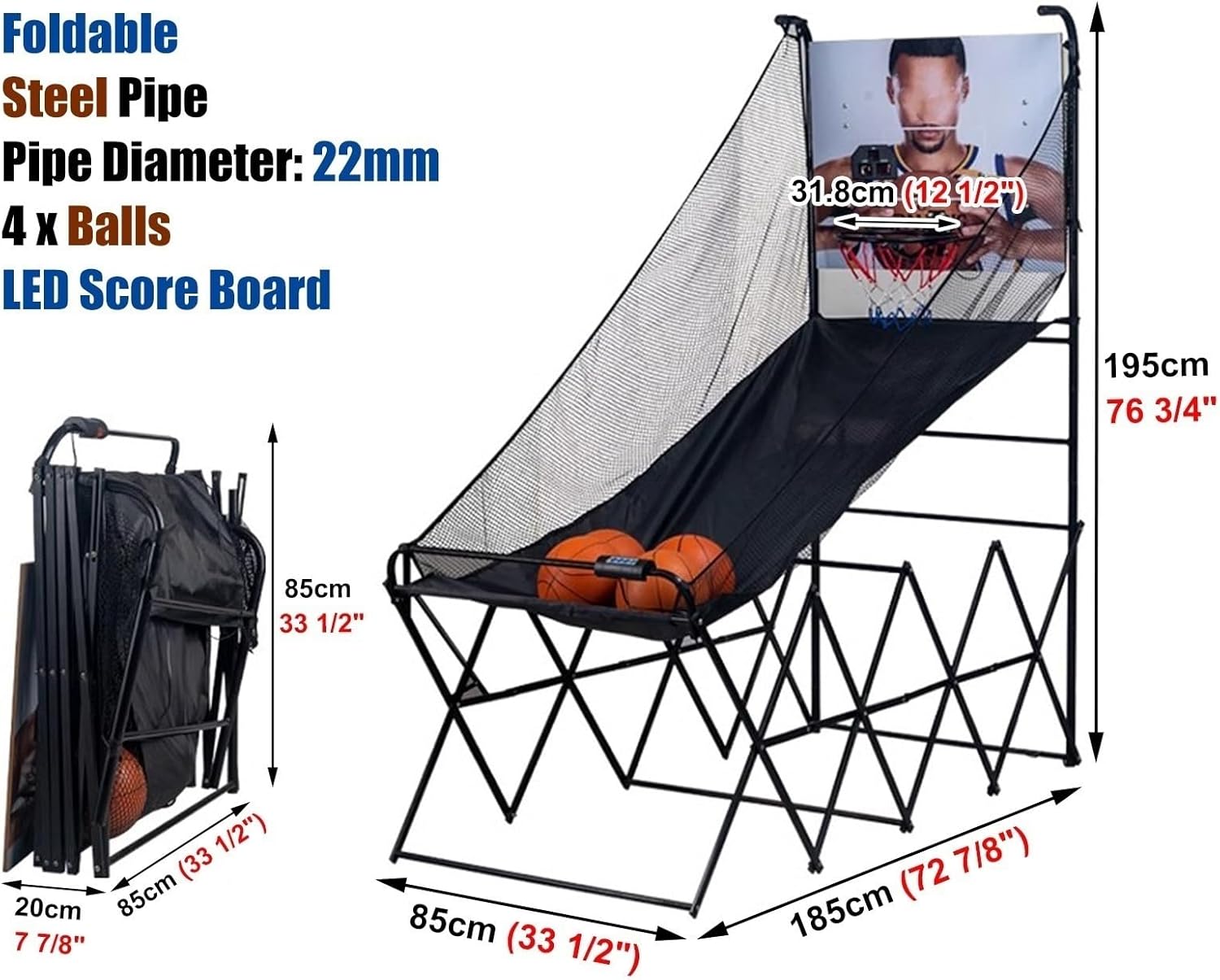 Basketball Arcade Game Foldable Basketball Arcade Game,8 Game Modes Basketball Hoop Net,Funny Portable Shootout Machine