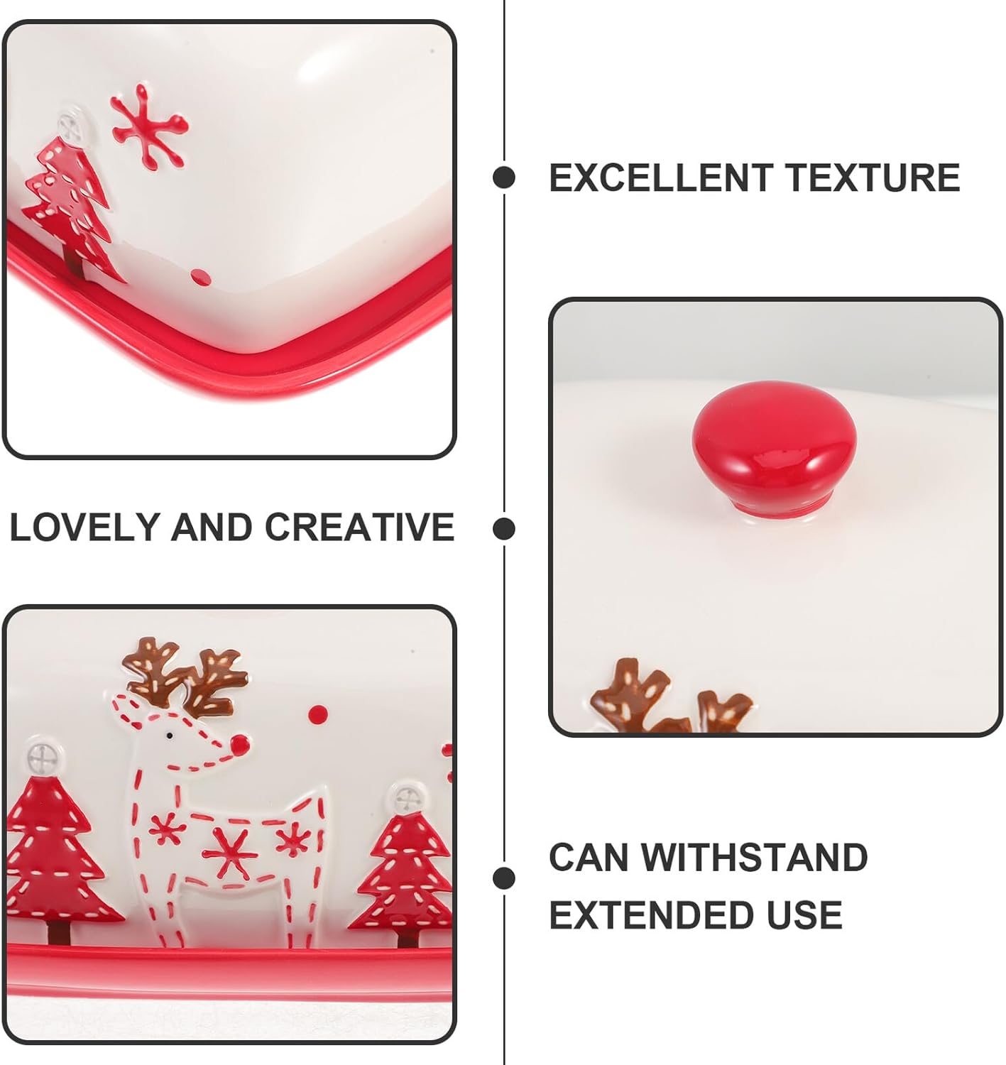 STOBAZA Ceramic Butter Dish with Lid Christmas Style Fresh-keeping Kitchen Container for Butter Cheese Desserts Sealed Home Storage Plate