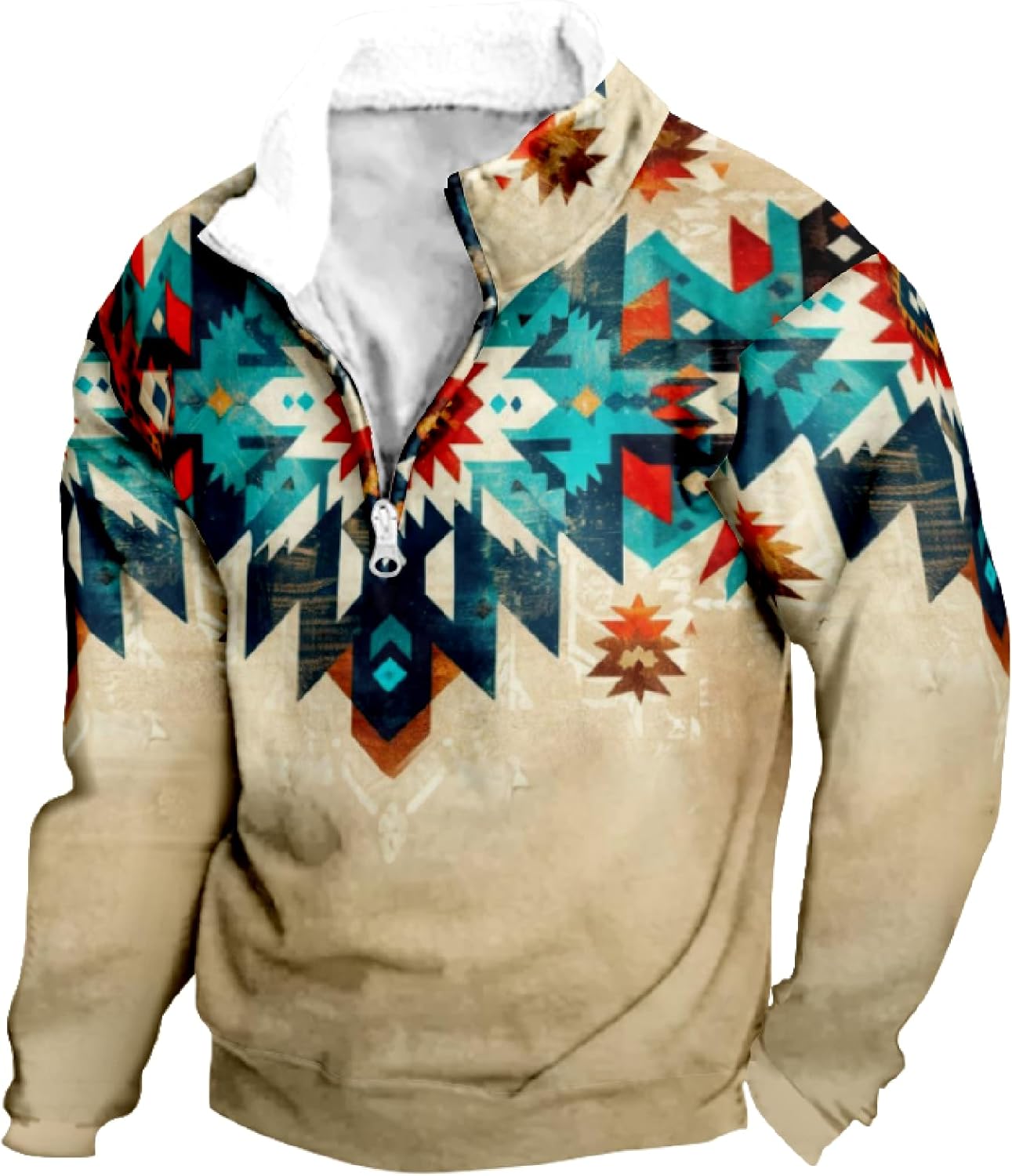 Aztec Ethnic Hoodies For Men Tribe Graphic 1/4 Zip Collared Pullover Vintage Big an...